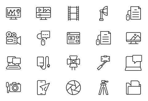 Content creation line icon set. Group of object. Innovation, creativity, id.. Stock Illustration
