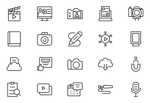 Content creation line icon set. Group of object. Innovation, creativity, id.. Stock Illustration
