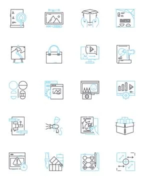 Content creation linear icons set. Creativity, Writing, Design, Blogging Illustrazione stock