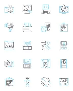 Content creation linear icons set. Blogging, Writing, Social media, Video Illustrazione stock
