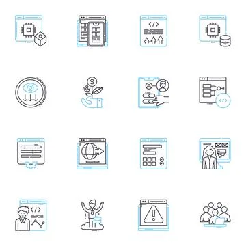 Content creation linear icons set. Creativity, Strategy, Innovation, Writing Illustrazione stock