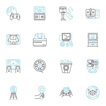Content creation linear icons set. Blogging, Writing, Social media, Video Illustrazione stock