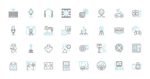 Content creation linear icons set. Blogging, Writing, Social media, Video Stock Illustration