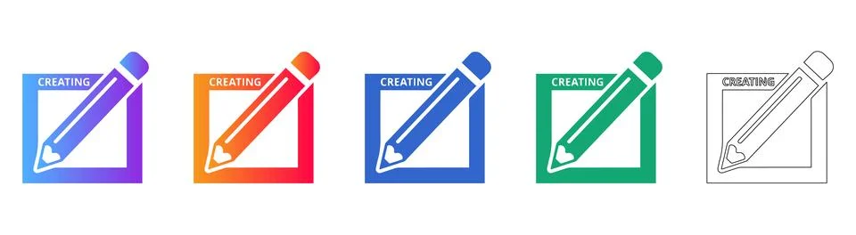 Content Creation Pencil Icon Set Stock Illustration