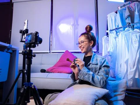 Content creation session home studio video production cozy environment close-up Stock Photos