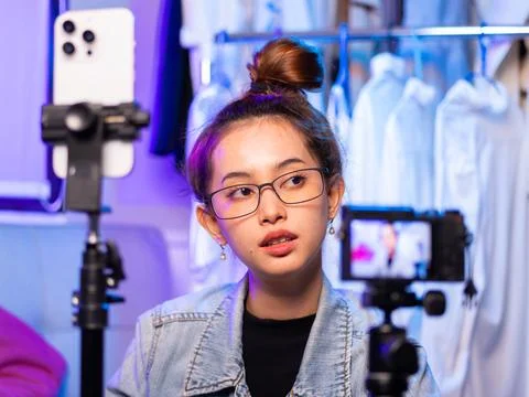 Content creation session home studio video production cozy environment close-up Stock Photos