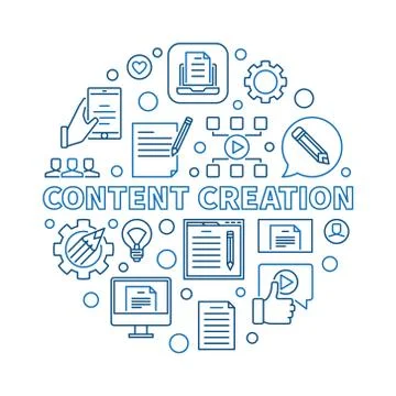 Content Creation vector circular concept linear illustration Illustrazione stock