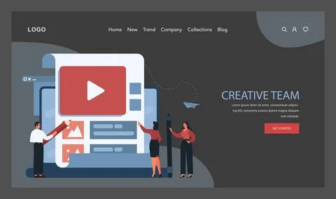 Content creation web banner or landing page dark or night mode. 스톡 일러스트