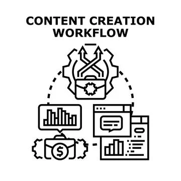 Content creation workflow developing idea analysis process 库存插图