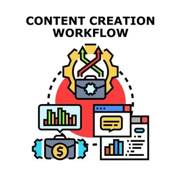 Content creation workflow developing idea analysis process Stock Illustration