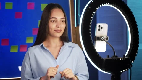 Content creator gesturing during live stream recording session Stock Footage 342934352