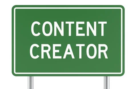 Content Creator, green road sign. 3D rendering 스톡 일러스트