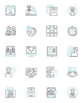 Content creator linear icons set. Influencer, Vlogger, Blogger, Creator Stock Illustration