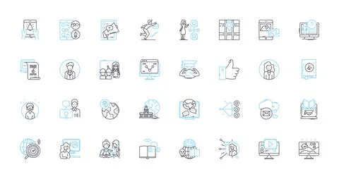 Content creator linear icons set. Influencer, Vlogger, Blogger, Creator Stock Illustration