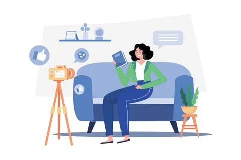 Content Creator Making Live Sessions With Fans Stock Illustration