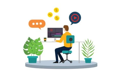Content creator or video editor freelancer with laptop and timeline video edi Stock Illustration