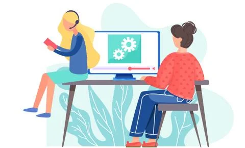 Content creator or video editor freelancer with computer. Video editing vector Stock Illustration