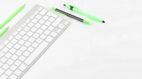 Content Creator Styled desktop green stationary keyboard product branding Stock Footage 68738810