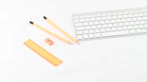 Content Creator Styled desktop orange stationary keyboard product branding Stock Footage 68709935