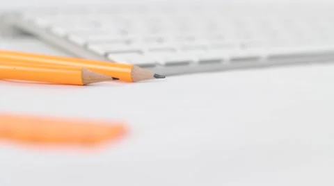 Content Creator Styled desktop vlogger orange stationary keyboard Stock Footage 68709911