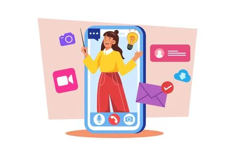 A content creator uses video to teach a skill or share knowledge. Stock Illustration