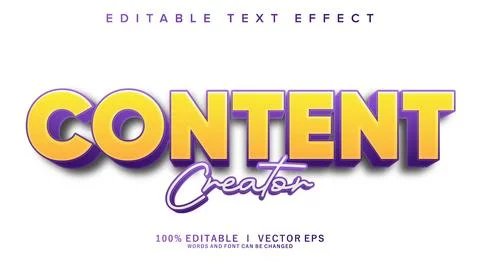Content creator vector text effect with modern style design Stock Illustration
