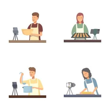 Content creators in action, cooking, baking, cleaning, and crafting Illustrazione stock