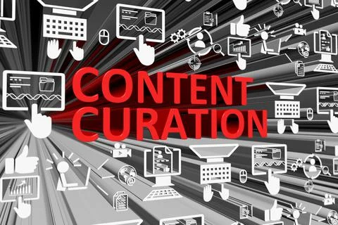 CONTENT CURATION concept blurred background 3d render illustration Stock Illustration