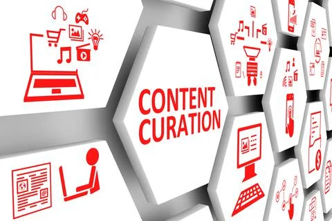 CONTENT CURATION concept cell background 3d illustration Stock Illustration