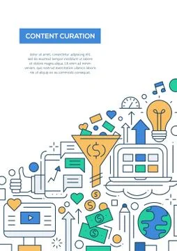 Content Curation - line design brochure poster template A4 Illustrazione stock