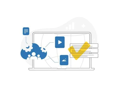 Content curation platform - digital asset management with cloud collaboration Stock Illustration