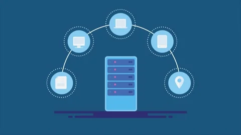 Content delivery network, CDN server distributes content on different location. Vídeo Stock 240182308