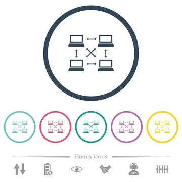 Content delivery network flat color icons in round outlines Stock Illustration