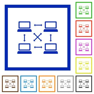 Content delivery network flat framed icons 스톡 일러스트