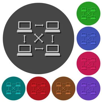 Content delivery network icons with shadows on round backgrounds Illustrazione stock