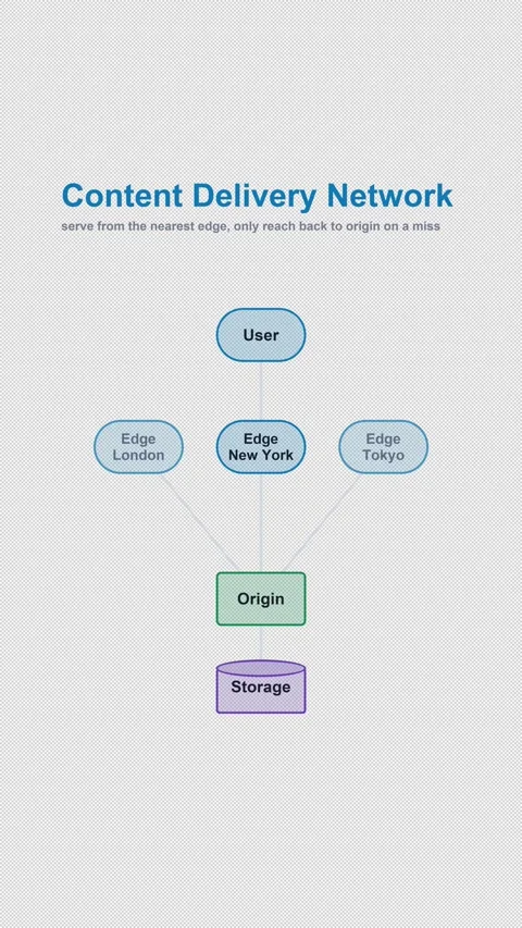 Content Delivery Network Labeled System Architecture Diagram Vertical 9x16 Light 스톡 동영상 339518559