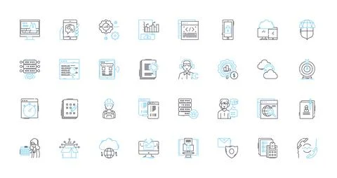 Content design linear icons set. Clarity, User-friendly, Visuals, Headings Stock Illustration