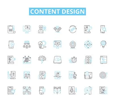 Content design linear icons set. Strategy, Branding, Messaging, Formatting Stock Illustration