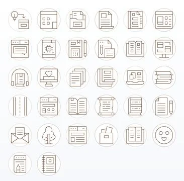 Content Design Vector Icons featuring 32 PIXEL Perfect Thin Line Style Stock Illustration