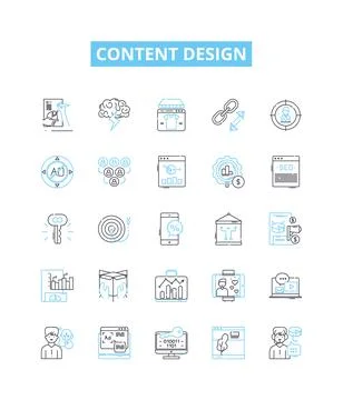Content design vector line icons set. Content, Design, Layout, Structuring Stock Illustration