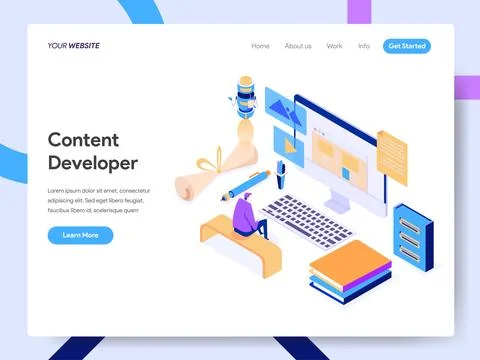 Content Developer Isometric Illustration for website page 스톡 일러스트
