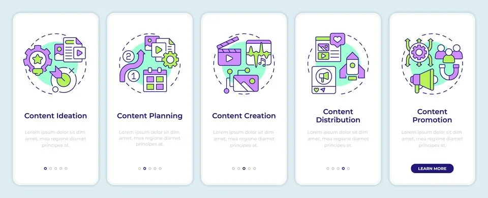 Content development cycle onboarding mobile app screen Stock Illustration