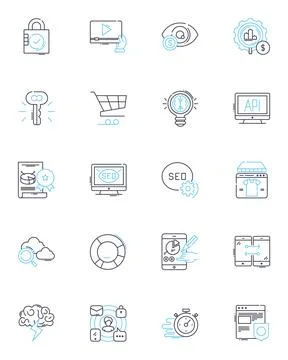 Content development linear icons set. Creativity, Research, Strategy, Writing Illustrazione stock