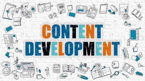 Content Development in Multicolor. Doodle Design Stock Illustration
