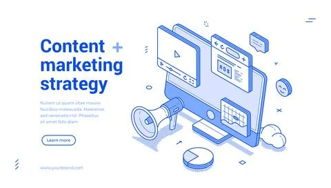 Content digital internet marketing strategy outline isometric web banner de.. Stock Illustration