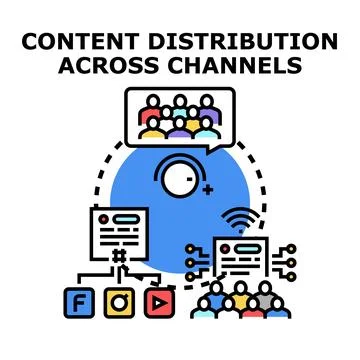Content distribution across digital channels reaching audience Stock Illustration