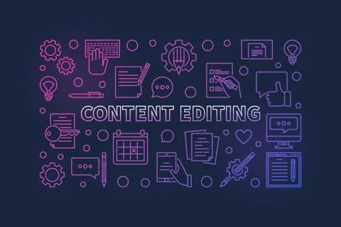 Content Editing vector colorful outline horizontal banner Stock Illustration