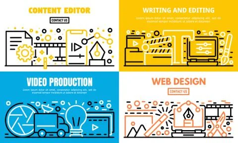 Content editor banner set, outline style Stock Illustration