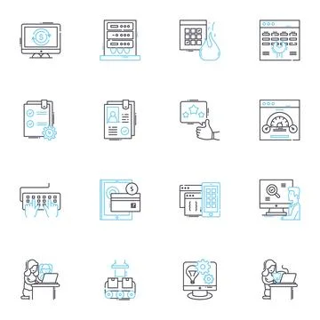 Content engine linear icons set. Optimization, Automation, Personalization Stock Illustration