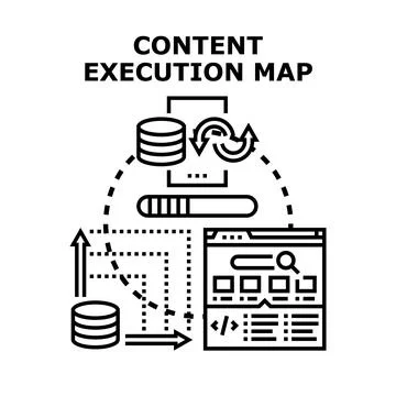 Content execution process map concept Illustrazione stock